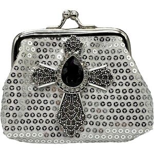 Silver Sequin Coin Purse Silver Cross & Purple Sparkling Oval 18m Ginger Snap 🌷